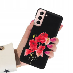 Etui Matowe CZARNY do SAMSUNG S21 Wiosenne Wzory