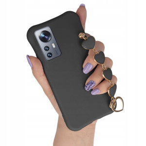 Etui Matowe CZARNY do XIAOMI 12 Łańcuszek Serce