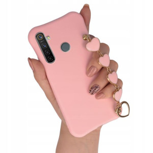 Etui Matowe Do Realme 5 Róż Z Łańcuszkiem Serce