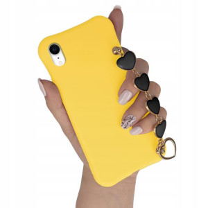 Etui Matowe ŻÓŁTY do IPHONE XR Top Łańcuszek Serce