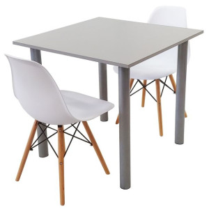 Zestaw stół Lugano 80 szary i 2 krzesła Milano białe