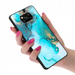 Etui Szklane do XIAOMI POCO X3 Marmurki Wzory + 9H