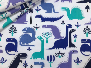 Tkanina Bawełniana - Dinozaury Granatowe