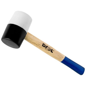 Młotek Gumowy Drel Drewniany Trzonek, Biało-czarny - 450g