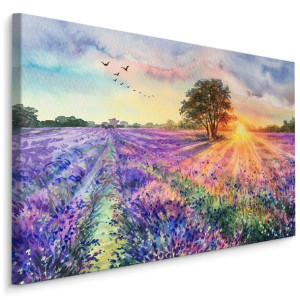 Obraz Do Salonu CANVAS Lawendowe POLE Akwarela Pejzaż Natura 3D 90x60