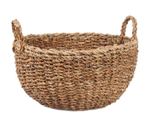 Okrągły Kosz Z Trawy Morskiej Z Uchwytami 38x38x18/24h Cm