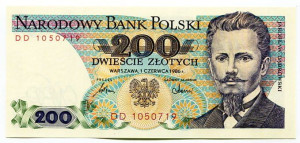 Banknot PRL 200 zł 1988 r. Seria EC