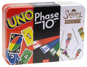 UNO, PHASE 10 i Snappy Dressers metalowe pudełko