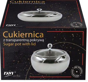 Cukierniczka Metalowa Srebrna Z Pokrywą Na Cukier