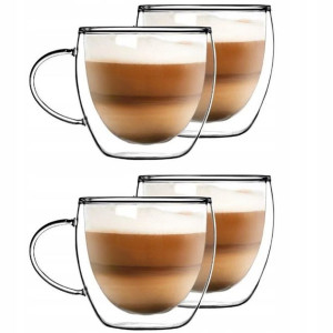 Filiżanka Szklanka Kubek Podwójne Szkło 4 X 250 Ml