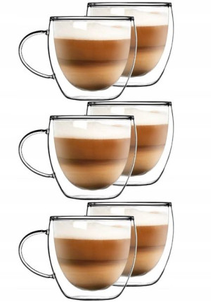 Filiżanka Szklanka Kubek Podwójne Szkło 6 X 250 Ml