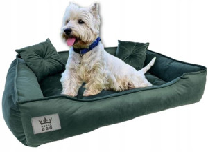 Legowisko dla psa RoyalDog + poduszki 100x75cm XL, zielone welurowe