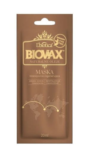 Biovax, Maseczka Intensywnie Regenerująca, Argan, Makadamia, Kokos, 20 ml -