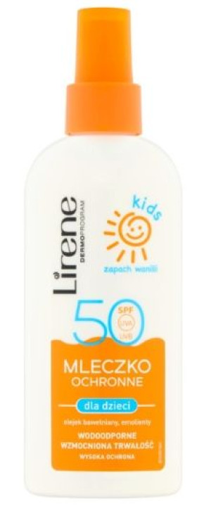 Lirene Sun, Kids, Delikatne Mleczko ochronne, SPF 50 z olejkiem waniliowym,