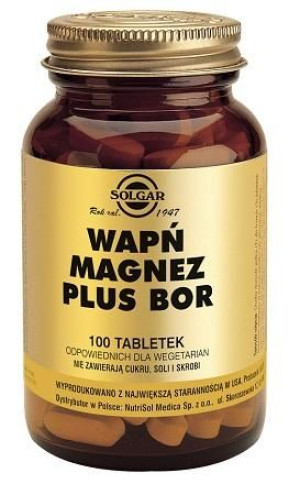 Solgar Wapń Magnez + Bor 100 tabletek - Długi termin ważności!