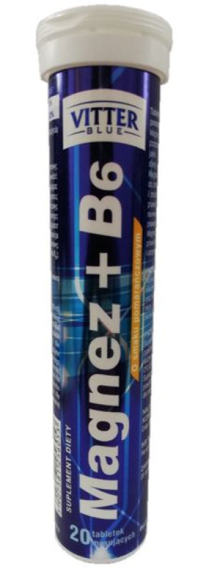 Magnez + B6 Vitter Blue 20 tabletek musujących - Długi termin ważności!