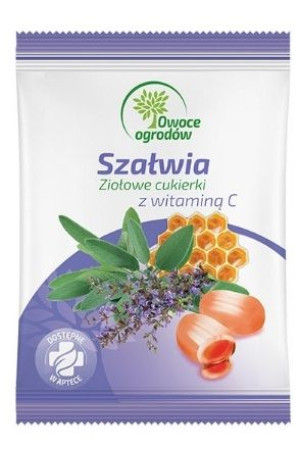 Owoce Ogrodów Ziołowe cukierki szałwia z witaminą C 60g - Długi termin ważn