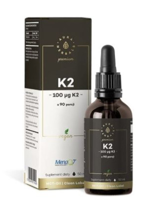 Witamina K2 Mena Q7 Premium, Vegan, krople, 50 ml - Data ważności:7.1.2023