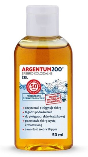 Argentum 200, 50 ppm Srebro Koloidalne, Żel do twarzy i rąk, 50 ml - Długi