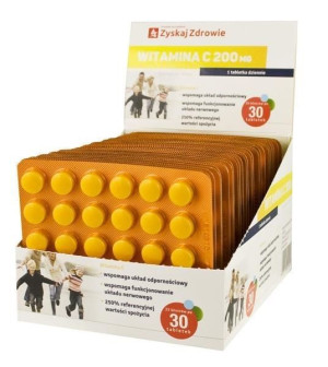 Witamina C, 200mg, Zyskaj Zdrowie, 30 tabletek - Długi termin ważności!