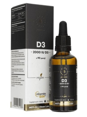 Witamina D3, 2000 Premium, D3 Vegan, krople, 50 ml - Długi termin ważności!