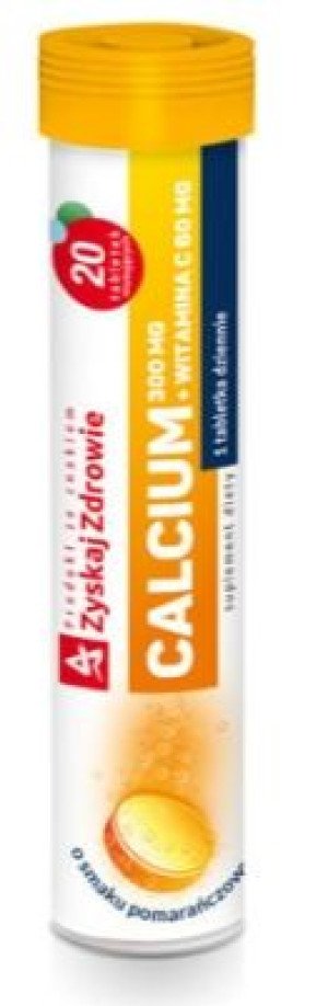 Calcium 300mg + Witamina C 60mg 20 tabletek musujących - Długi termin ważno
