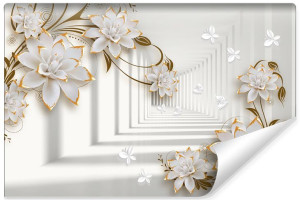 Fototapeta Do Salonu TUNEL 3D Kwiaty Dekoracja Abstrakcja 368cm x 254cm