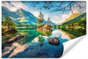 Fototapeta Do Salonu Natura Jezioro SKAŁY Drzewa Pejzaż 3D 135cm x 90cm