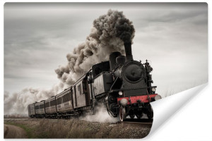 Fototapeta do Garażu Zabytkowy Parowóz 3D Tory Dym 300cm x 210cm