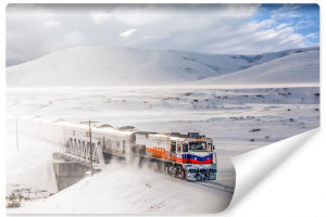 Fototapeta Młodzieżowa POCIĄG 3D Zima Krajobraz Śnieg 400cm x 280cm