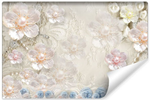 Fototapeta Do Salonu Kwiaty Glamour Perły ABSTRAKCJA 3D 90cm x 60cm