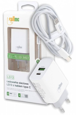 Ładowarka Sieciowa Callme Ls13 2 Usb Pd+qc 3.0 Z Kablem Typ-c 18w Biały
