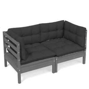 2-osobowa sofa ogrodowa z antracytowymi poduszkami, sosnowa