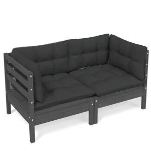 2-osobowa sofa ogrodowa z antracytowymi poduszkami, sosnowa