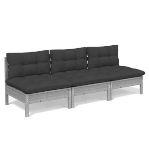 3-osobowa sofa ogrodowa z antracytowymi poduszkami, sosnowa