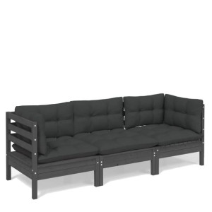 3-osobowa sofa ogrodowa z antracytowymi poduszkami, sosnowa
