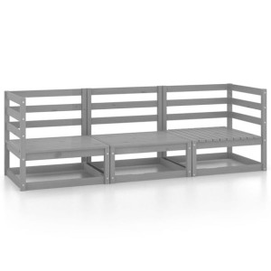 3-osobowa sofa ogrodowa, szara, lite drewno sosnowe