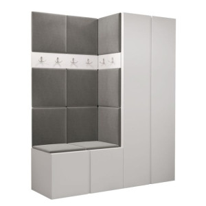 GARDEROBA Orion III panele tapicerowane + meble białe