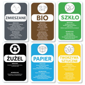 Naklejki NA KOSZE POJEMNIKI do segregacji śmieci 18,6x29,7 cm 6 sztuk