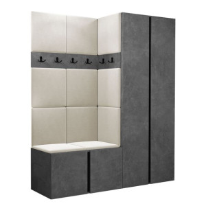GARDEROBA Orion III panele tapicerowane + meble kolor Beton