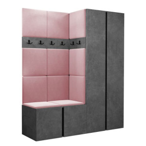 GARDEROBA Orion III panele tapicerowane + meble kolor Beton