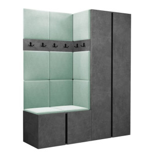 GARDEROBA Orion III panele tapicerowane + meble kolor Beton