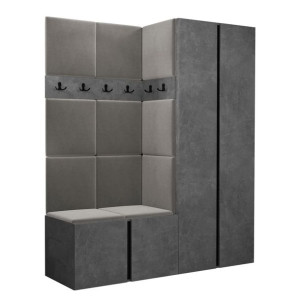 GARDEROBA Orion III panele tapicerowane + meble kolor Beton