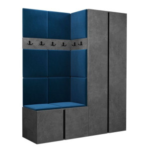 GARDEROBA Orion III panele tapicerowane + meble kolor Beton