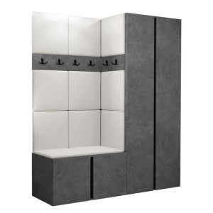 GARDEROBA Orion III panele tapicerowane + meble kolor Beton