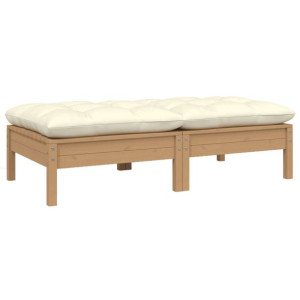 2-osobowa sofa ogrodowa z kremowymi poduszkami, drewno sosnowe