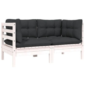 2-osobowa sofa ogrodowa z poduszkami, białe drewno sosnowe