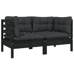 2-osobowa sofa ogrodowa z poduszkami, czarna, drewno sosnowe