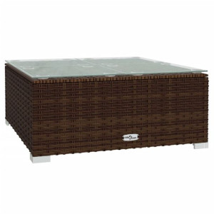 Ogrodowy stolik kawowy, brązowy, 60x60x30cm, polirattan i szkło