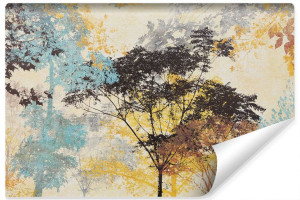 Fototapeta do Salonu Malowane Drzewa Styl RETRO Natura 450cm x 300cm